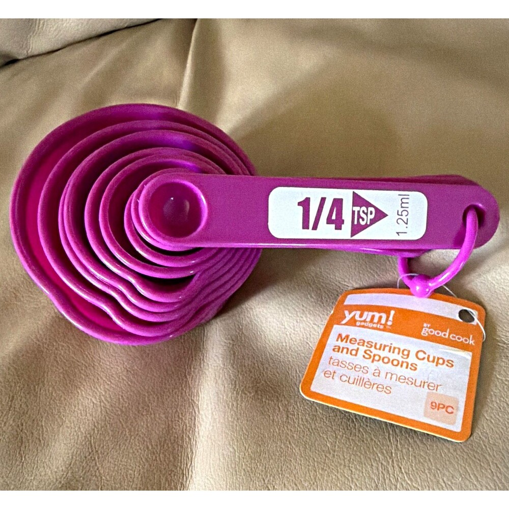 GoodCook Yum! 9pc Measuring Cups & Spoons Set Purple Plastic 1/4 tsp